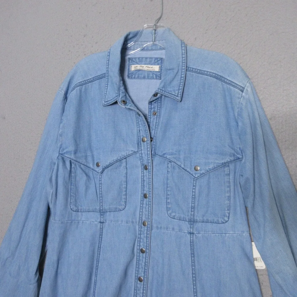 We The Free People Shirt Dress Chambray Mini Sammi Fit & Flare Western Boho NWT